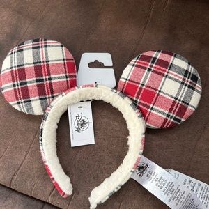 Disney Parks Mickey Plaid Christmas Ears Headband, Adult, New